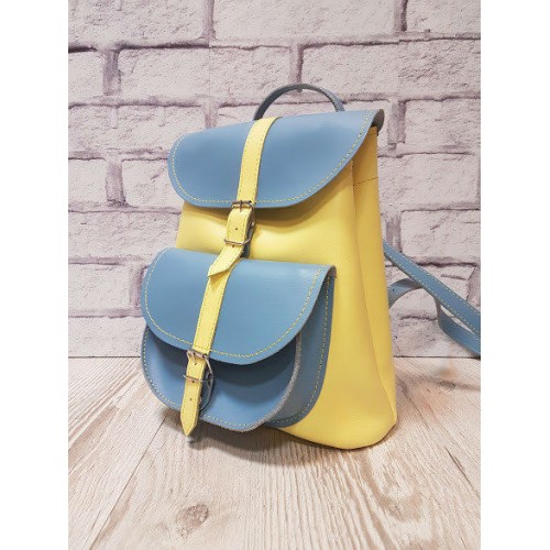 Рюкзак жіночий "ВОЯЖ" натуральна шкіра жовто-блакитний