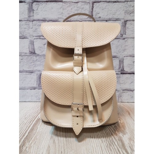 Рюкзак жіночий ANKO ВОЯЖ натуральна шкіра слонова кістка з плетінкою