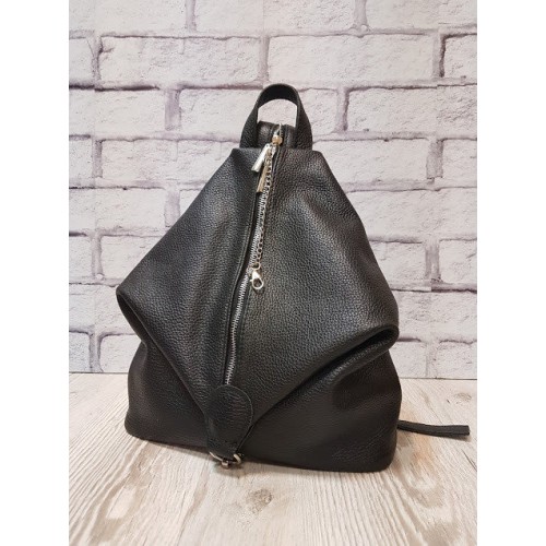 Рюкзак жіночий ANKO Паріс натуральна шкіра чорний флотар з додатковою блискавкою