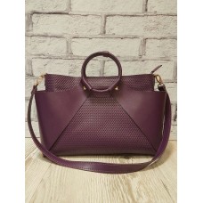 Сумка женская "РОНДА" натуральная кожа баклажан с плетенкой