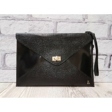 Сумка-клатч "Бонита" натуральная кожа черный глянец с рептилией