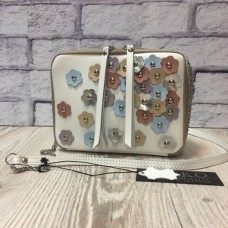 Сумка жіноча "КВАДРО" натуральна шкіра біла з квітами