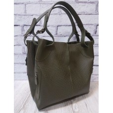 Сумка жіноча "Ната" натуральна шкіра хакі з плетінкою