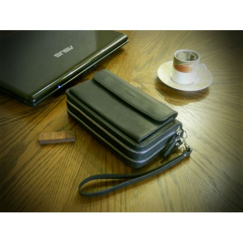 Кожаное мужское портмоне-клатч 128076 черное