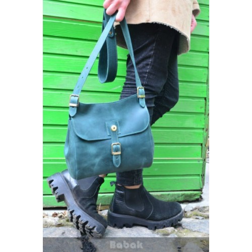 Женская кожаная сумка Burbua 859077 тёмно-зелёная
