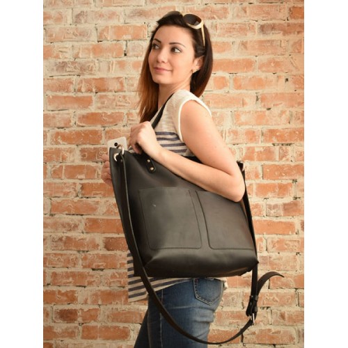 Сумка Babak Tote Black 857076 кожаная чёрная