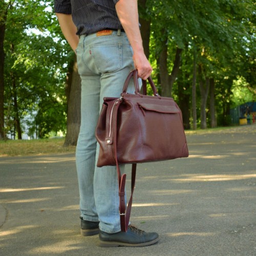 Кожаный саквояж 702013 бордовый