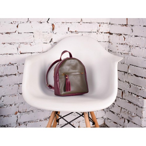 Рюкзак шкіряний BABAK Milashka 917094/95 Бордово/Оливковий