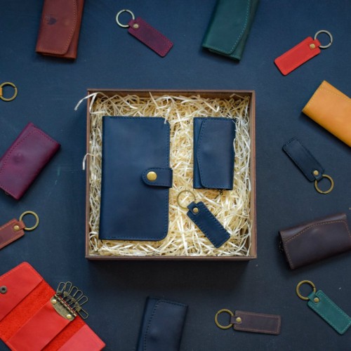 Набір шкіряних аксесуарів BABAK Milano синій