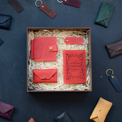 Набор кожаных аксессуаров BABAK Leon красный