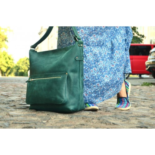 Женская кожаная сумка 887077 зелёная