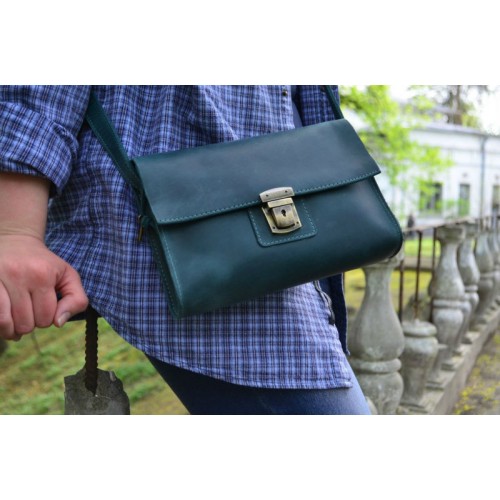 Женский кожаный клатч 870077 зеленый