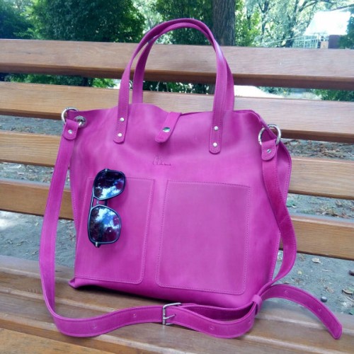 Жіноча шкіряна сумка Tote 857281 малинова