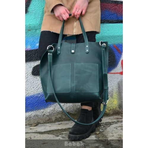 Женская кожаная сумка Tote Green 857077 тёмно-зелёная