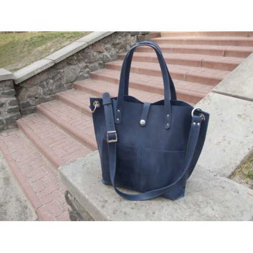 Жіноча шкіряна сумка Tote Blue 857062 темно-синя