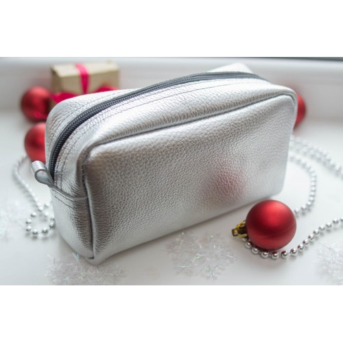 Женская косметичка кожаная CB030107-silver серебро