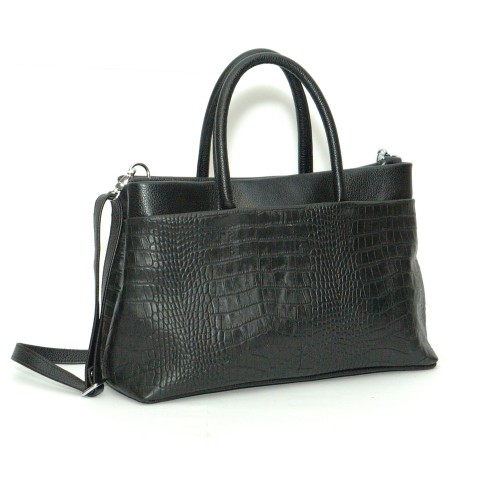 Сумка шкіряна жіноча S320201-black кайман чорна