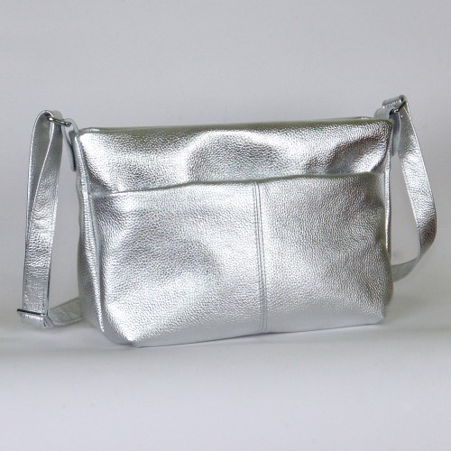 Сумка шкіряна жіноча через плече S460107-silver срібло