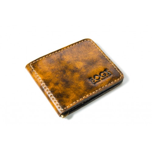 Затиск для грошей шкіряний Bogz «Cosmos» P8M2M5S2 коричневий лак