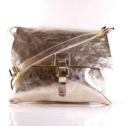 Жіноча шкіряна сумка почтальонка BI00-39 срібляста