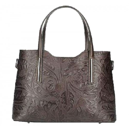 Кожаная женская сумка с тиснением Bottega Carele BC149-dark-brown темно-коричневая