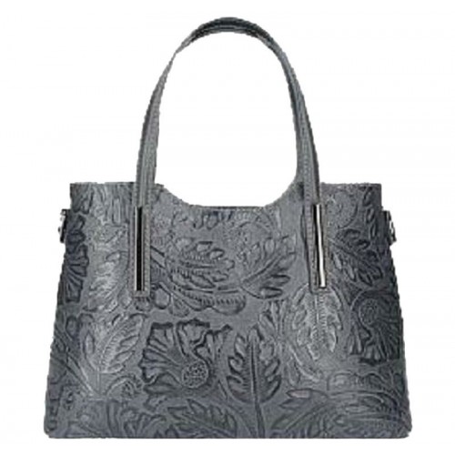 Кожаная женская сумка с тиснением Bottega Carele BC149-dark-gray темно-серая