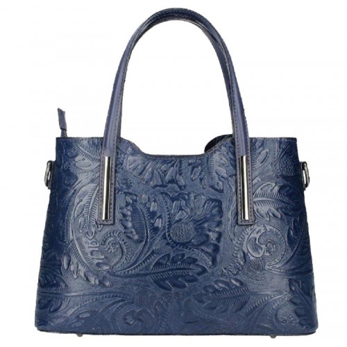 Кожаная женская сумка с тиснением Bottega Carele BC149-dark-blue темно-синяя