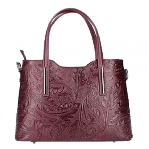 Кожаная женская сумка с тиснением Bottega Carele BC149-bordo бордовая