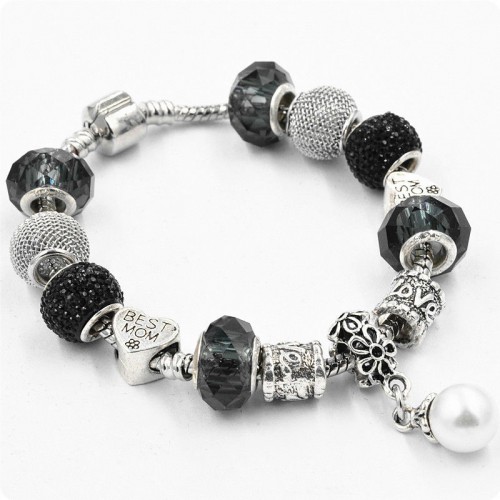 Браслет с шармами Best Mom черный