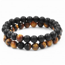 Парні браслети Агат і Тигрове око коричневий