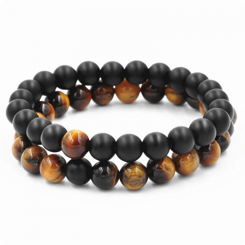 Парні браслети Агат і Тигрове око коричневий