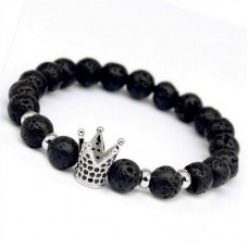 Браслет з Вулканічної Лави з сріблястою короною в каменях