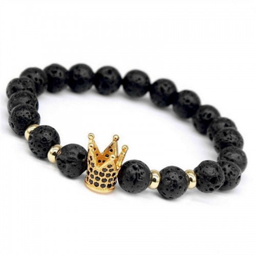 Браслет из Вулканической Лавы с золотой короной в камнях