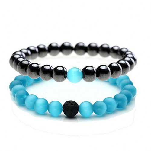 Парные браслеты Агат и Кошечий глаз голубой