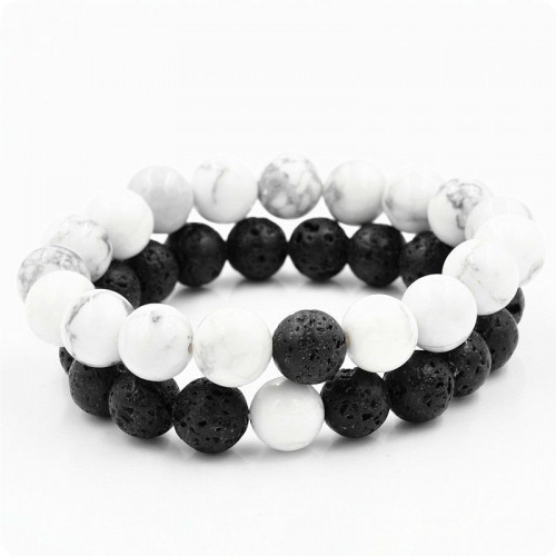 Парні браслети Вулканічна лава і Кахолонг великі