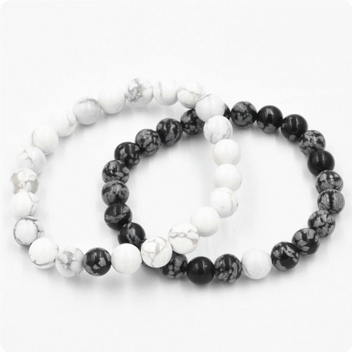 Парні браслети Сніговий Обсидіан і Кахолонг