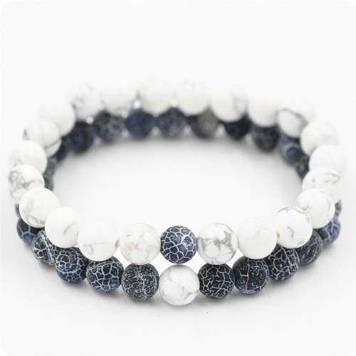 Парні браслети Синій агат і Кахолонг
