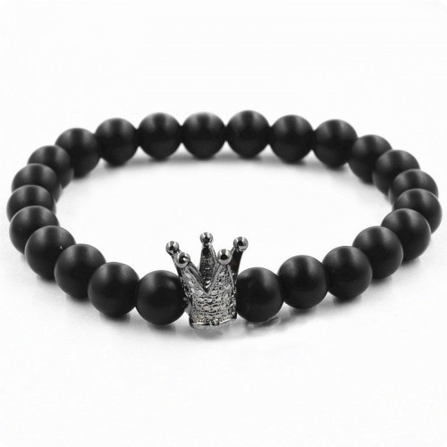 Браслет з натурального каменю Агат з чорною короною