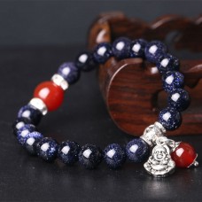 Браслет з натурального каменю Авантюрин синій з пером