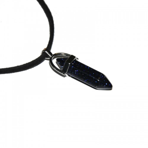 Кулон "Кристал" на шкіряному шнурку Авантюрин синій