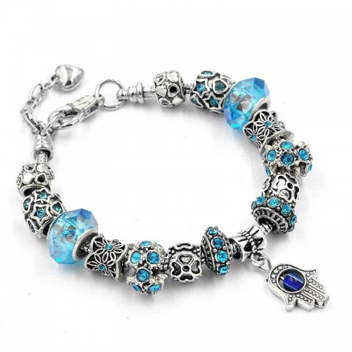 Браслет с шармами рука фатимы голубой