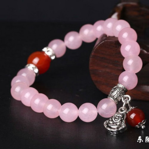 Браслет из натурального камня Кварц розовый с Буддой