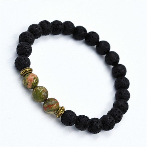 Браслет из натурального камня Вулканическая лава со змеевиком