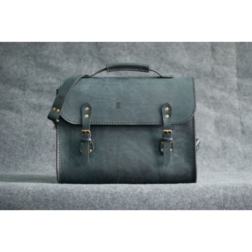 Кожаный мужской портфель CARNEM dark blue briefcase серо-синий