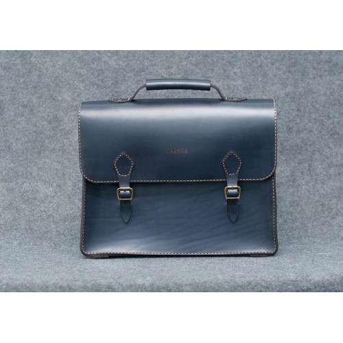 Кожаный мужской портфель CARNEM blue briefcase синий