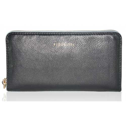 Кожаный кошелек FIDELITTI 036/180-0/T черный с голубым
