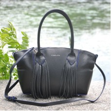 Жіноча шкіряна сумка Bordo чорна з синім