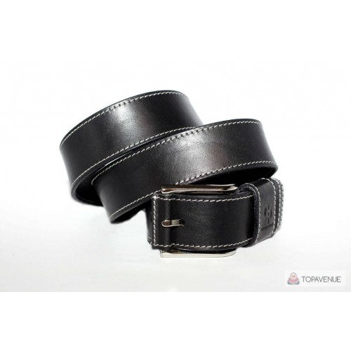 Шкіряний ремінь Grande Pelle 04 Calvin 43001370412 чорний прошитий глянсовий