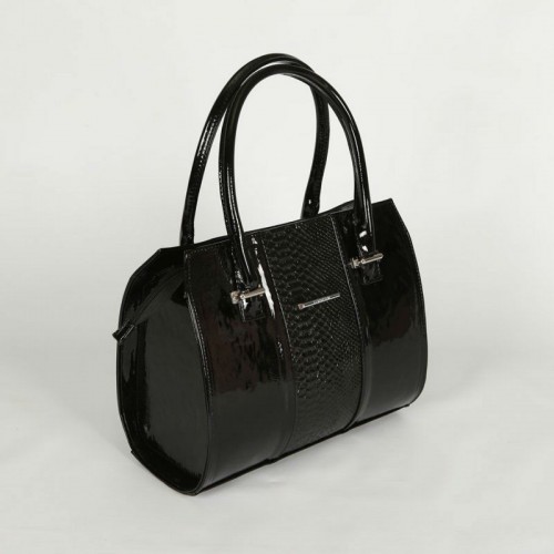 Женская сумка со вставкой из питона М62-лак/14/Z черная