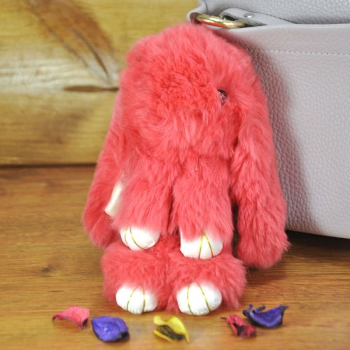 Брелок кролик из меха коралловый